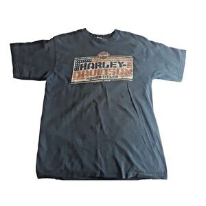 Harley Davidson Graphic T Shirt American Flag Logo Mens XL Black Urbana IL 2007